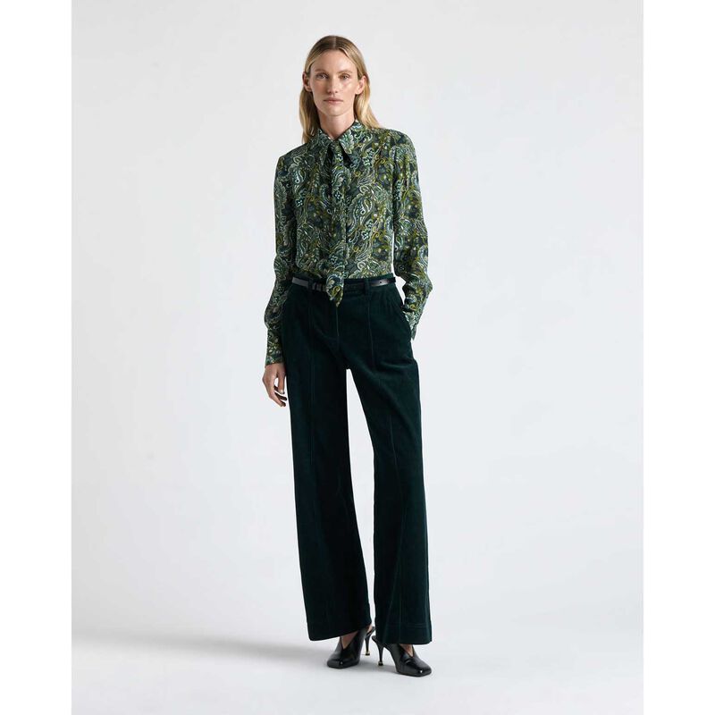 Cue Verdigris Paisley Viscose Silk Blend Shirt With Tie image number 3